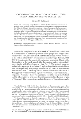 Poggio Bracciolini and Coluccio Salutati: the Epitaph and the 1405-1406 Letters
