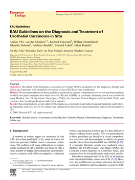 EAU Guidelines on the Diagnosis and Treatment of Urothelial Carcinoma in Situ Adrian P.M