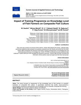Impact of Training Programme on Knowledge Level of Fish Farmers on Composite Fish Culture