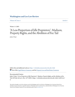 Madison, Property Rights, and the Abolition of Fee Tail John F