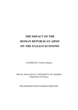 The Impact of the Roman Republican Army on the Italian Economy