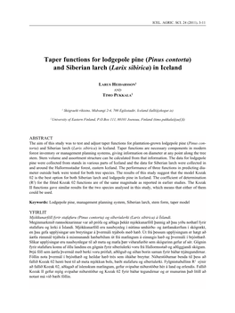 Taper Functions for Lodgepole Pine (Pinus Contorta) and Siberian Larch (Larix Sibirica) in Iceland
