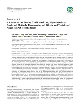 Review Article a Review of the Botany, Traditional Use, Phytochemistry, Analytical Methods, Pharmacological Effects, and Toxicity of Angelicae Pubescentis Radix