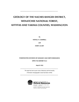 Geology of the Naches Ranger District, Wenatchee National Forest, Kittitas and Yakima Counties, Washington