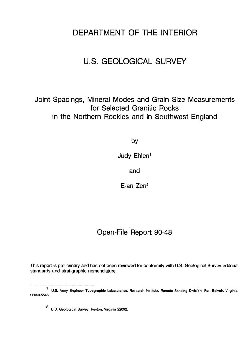 Joint Spacings, Mineral Modes and Grain Size Measurements for Selected Granitic Rocks in the Northern Rockies and in Southwest England