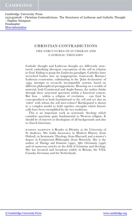 Christian Contradictions: the Structures of Lutheran and Catholic Thought - Daphne Hampson Frontmatter More Information