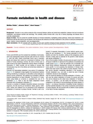 Formate Metabolism in Health and Disease