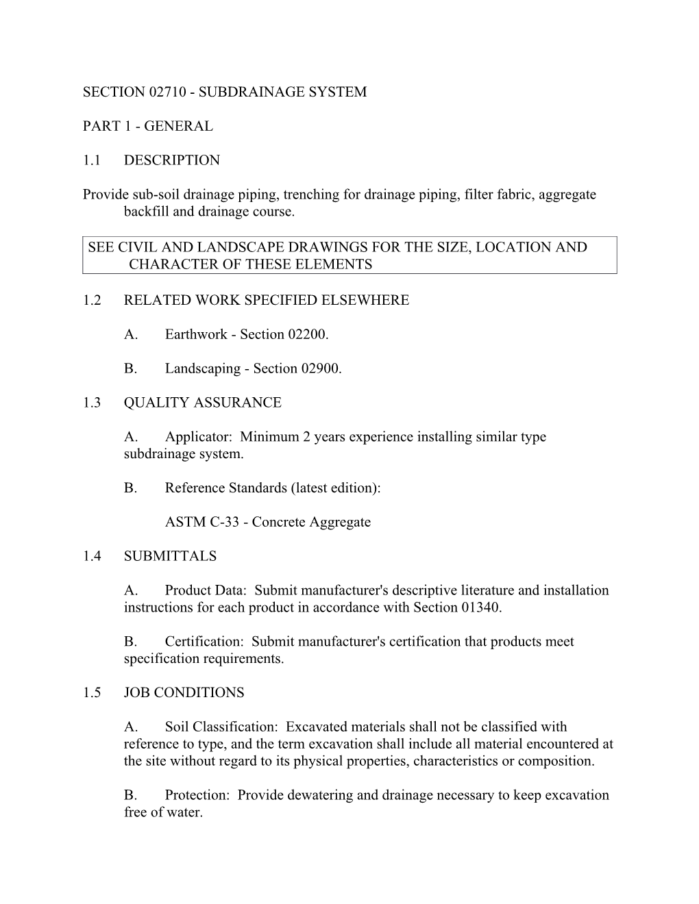 Section 02710 - Subdrainage System