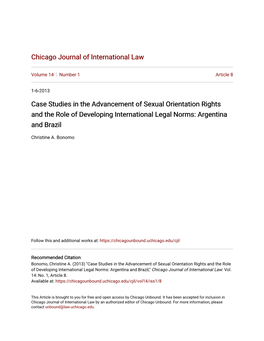 Case Studies in the Advancement of Sexual Orientation Rights and the Role of Developing International Legal Norms: Argentina and Brazil