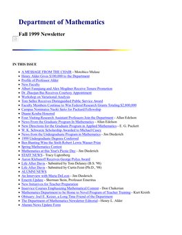 1999 Newsletter; UC Davis Departmet of Mathematics