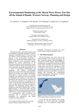 Environmental Monitoring at the Maren Wave Power Test Site Off the Island of Runde, Western Norway: Planning and Design