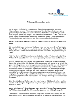Full History of Cumberland Lodge