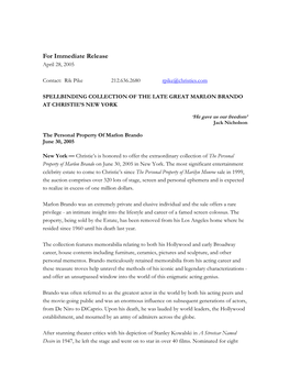 For Immediate Release April 28, 2005