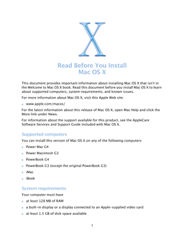 Read Before You Install Mac OS X