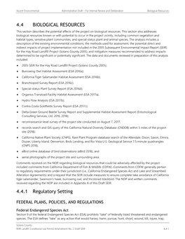 4.4 BIOLOGICAL RESOURCES 4.4.1 Regulatory Setting