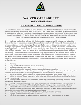 WAIVER of LIABILITY and Medical Release