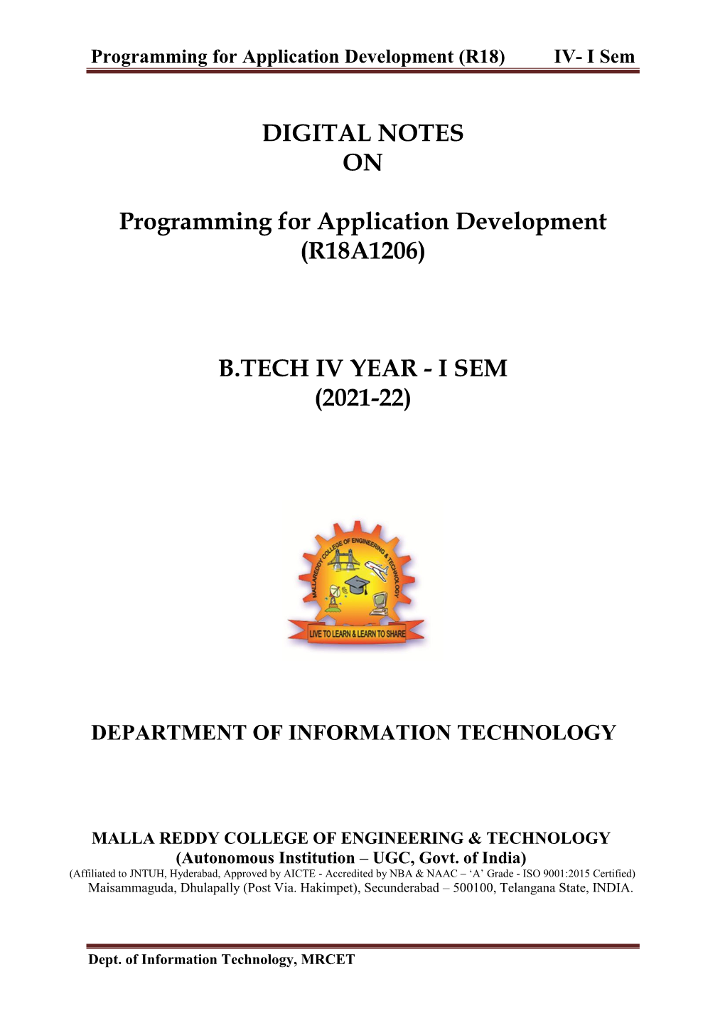 Programming for Application Development (R18) IV- I Sem