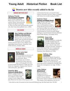 Young Adult Historical Fiction Book List