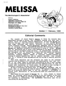 Melissa: the Melittologist's Newsletter