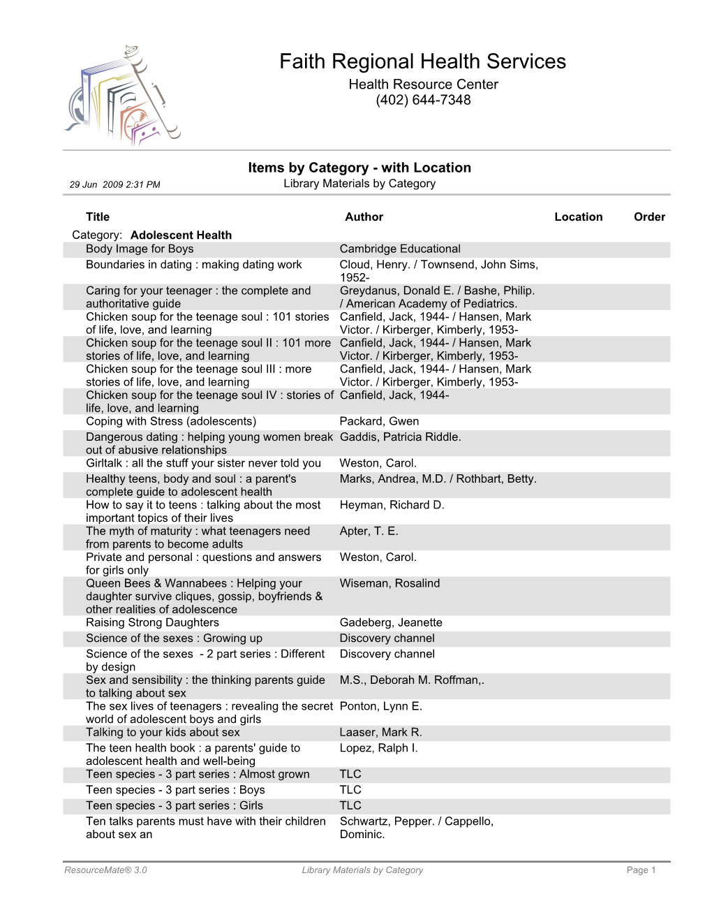 Health Resource Ctr. Library Catalog