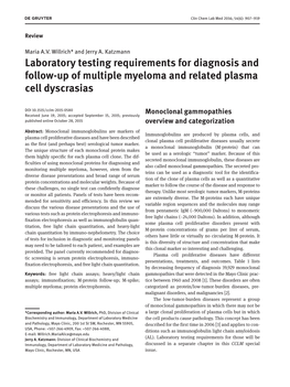 Laboratory Testing Requirements for Diagnosis and Follow-Up of Multiple Myeloma and Related Plasma Cell Dyscrasias