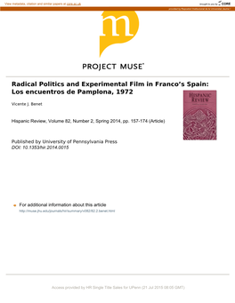 Radical Politics and Experimental Film in Francoʼs Spain