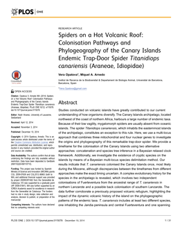 Colonisation Pathways and Phylogeography of the Canary Islands Endemic Trap-Door Spider Titanidiops Canariensis (Araneae, Idiopidae)