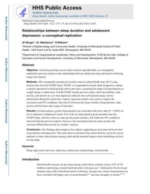 Relationships Between Sleep Duration and Adolescent Depression: a Conceptual Replication