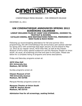 Spring 2012 Press Release