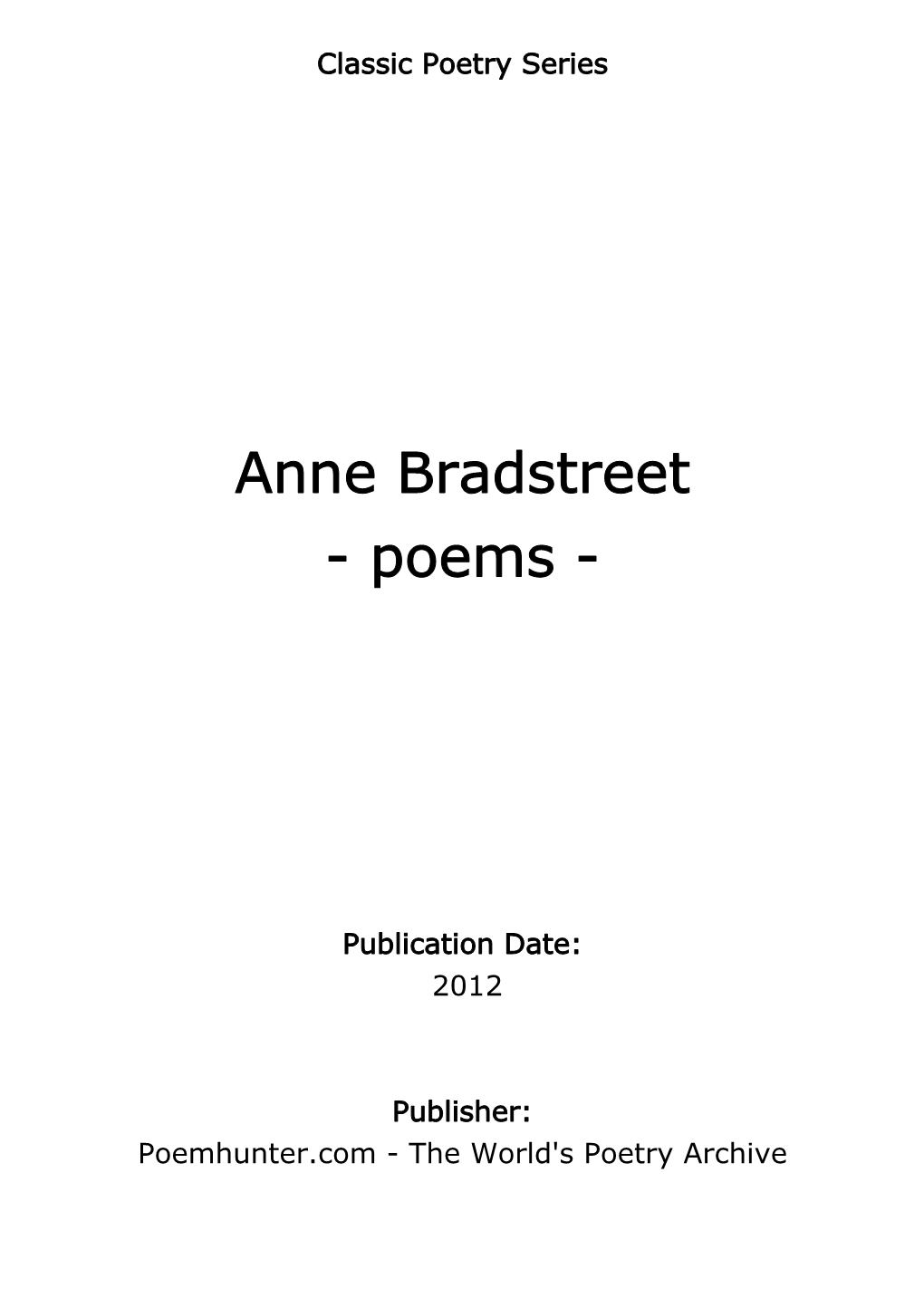 Anne Bradstreet - Poems