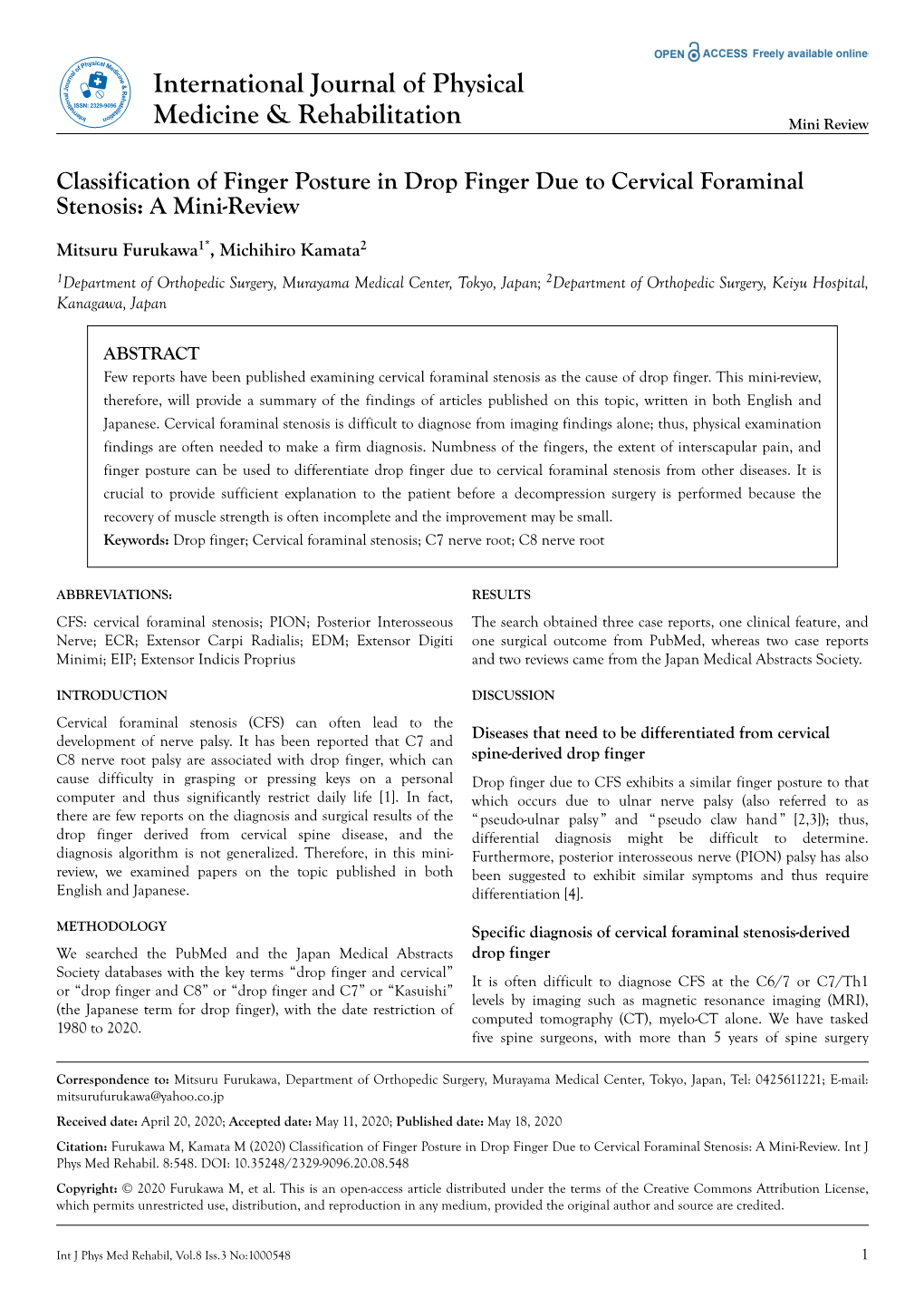 Classification of Finger Posture in Drop Finger Due to Cervical Foraminal Stenosis: a Mini-Review