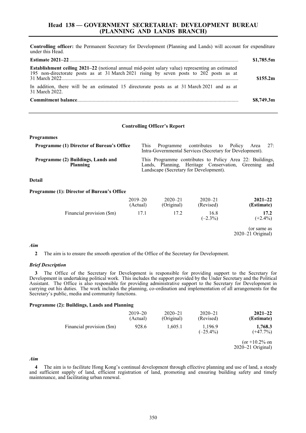 Government Secretariat: Development Bureau (Planning and Lands Branch)