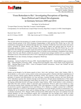 From Rotterdam to Rio‟: Investigating Perceptions of Sporting, Socio-Political and Cultural Developments in Germany Between 2000 and 2014