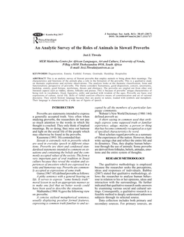 An Analytic Survey of the Roles of Animals in Siswati Proverbs