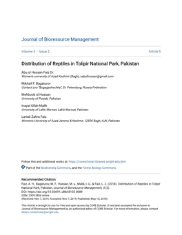 Distribution of Reptiles in Tolipir National Park, Pakistan