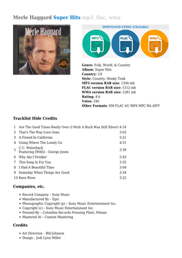 Merle Haggard Super Hits Mp3, Flac, Wma