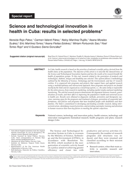 Science and Technological Innovation in Health in Cuba: Results in Selected Problems*