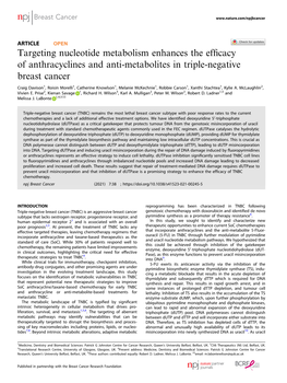 Targeting Nucleotide Metabolism Enhances the Efficacy of Anthracyclines and Anti-Metabolites in Triple-Negative Breast Cancer