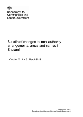 Bulletin of Changes to Local Authority Arrangements, Areas and Names in England
