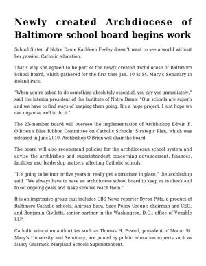 Newly Created Archdiocese of Baltimore School Board Begins Work