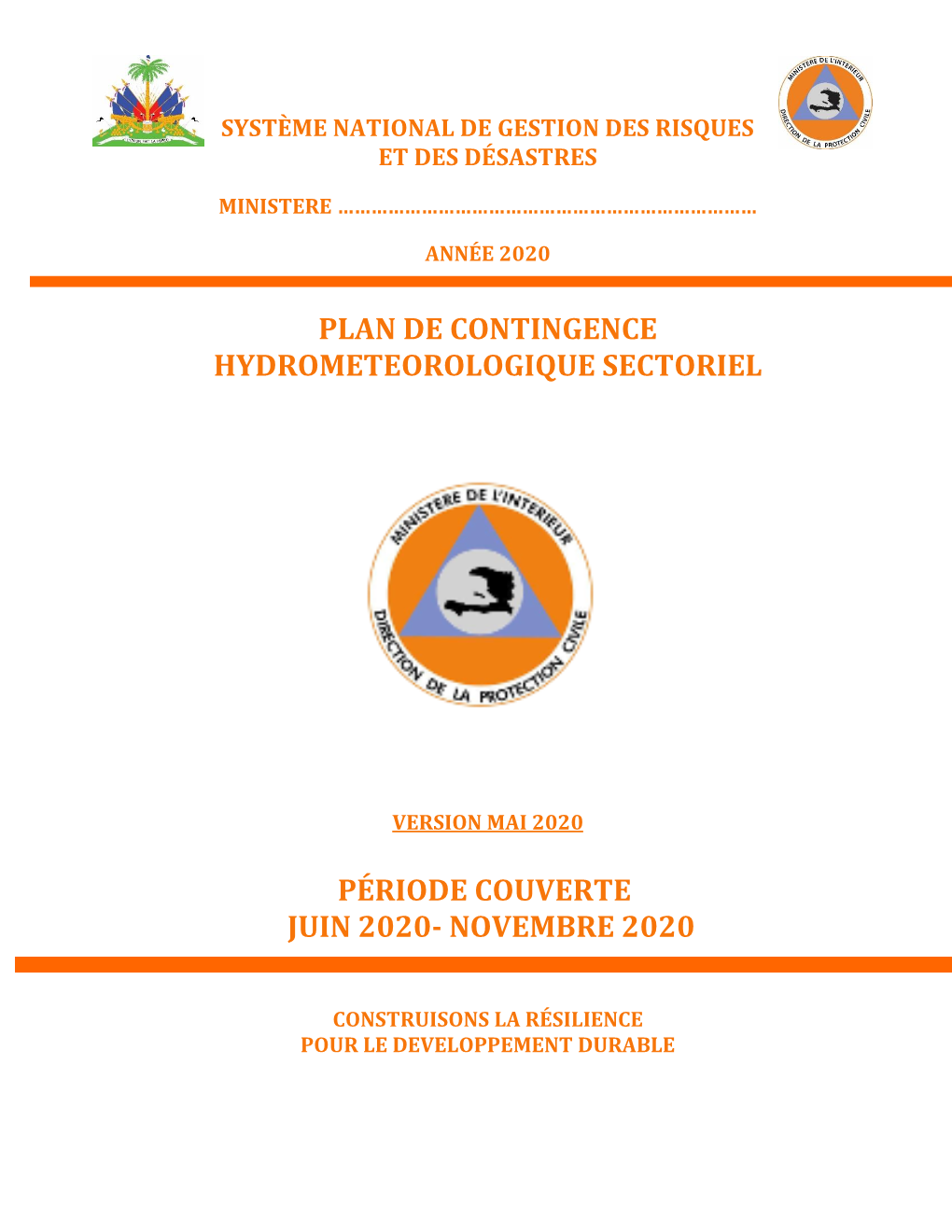 Plan De Contingence Hydrometeorologique Sectoriel Période Couverte Juin 2020