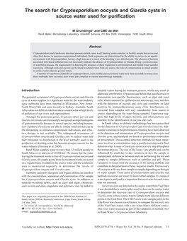 The Search for Cryptosporidium Oocysts and Giardia Cysts in Source Water Used for Purification