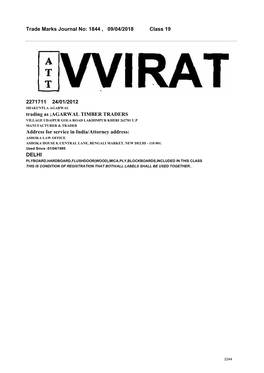 Trade Marks Journal No: 1844 , 09/04/2018 Class 19 2271711 24