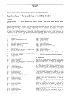 Medicinal Plants in China Containing Pyrrolizidine Alkaloids
