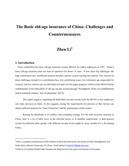 ZHEN Li. the Basic Old-Age Insurance of China Challenges And