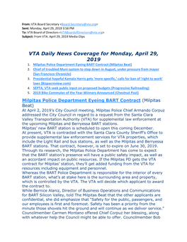 VTA Daily News Coverage for Monday, April 29, 2019 1