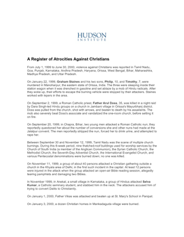 A Register of Attrocities Against Christians from July 1, 1999 to June