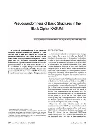Pseudorandomness of Basic Structures in the Block Cipher KASUMI
