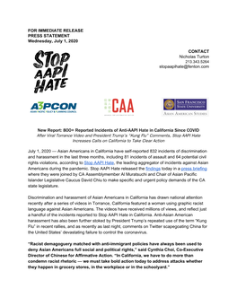 800+ Reported Incidents of Anti-AAPI Hate in California Since COVID
