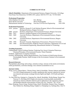 CURRICULUM VITAE John R. Reinfelder, Department Of